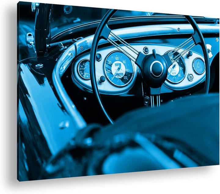 deyoli Roter Cabrio Oldtimer Format 80x60 Effekt: Monocrome Blau als Leinwandbild, Motiv fertig gera