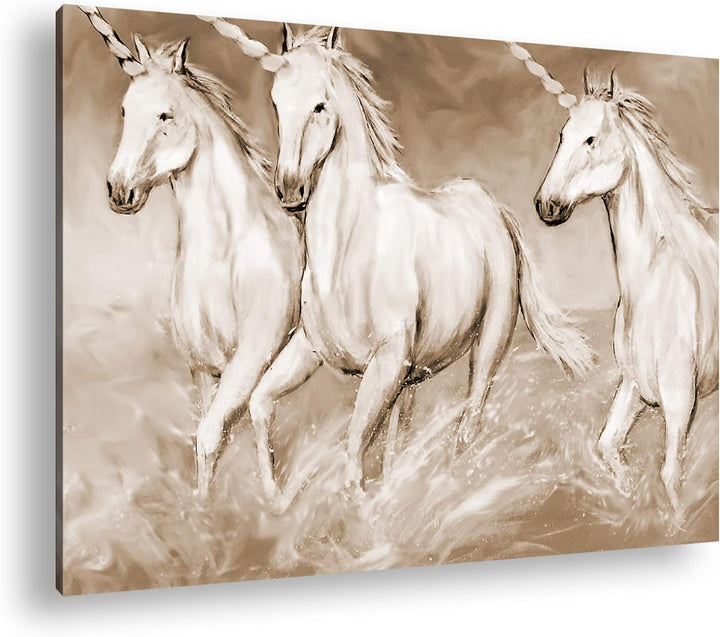 deyoli zauberhafte Einhorn Herde Format: 80x60 Effekt: Sepia als Leinwandbild, Motiv fertig gerahmt