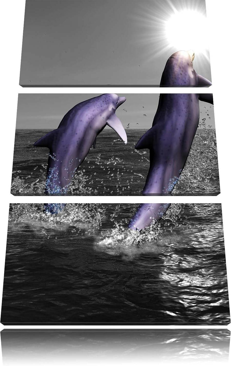 Fröhliche Delfine springen im Meer 3-Teiler Leinwandbild 120x80 Bild auf Leinwand