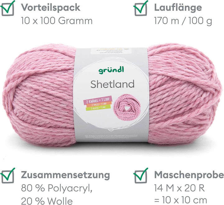 Gründl Shetland Wolle (modisches und weiches Strickgarn aus 80% Polyacryl und 20% Wolle, 100 g / 170