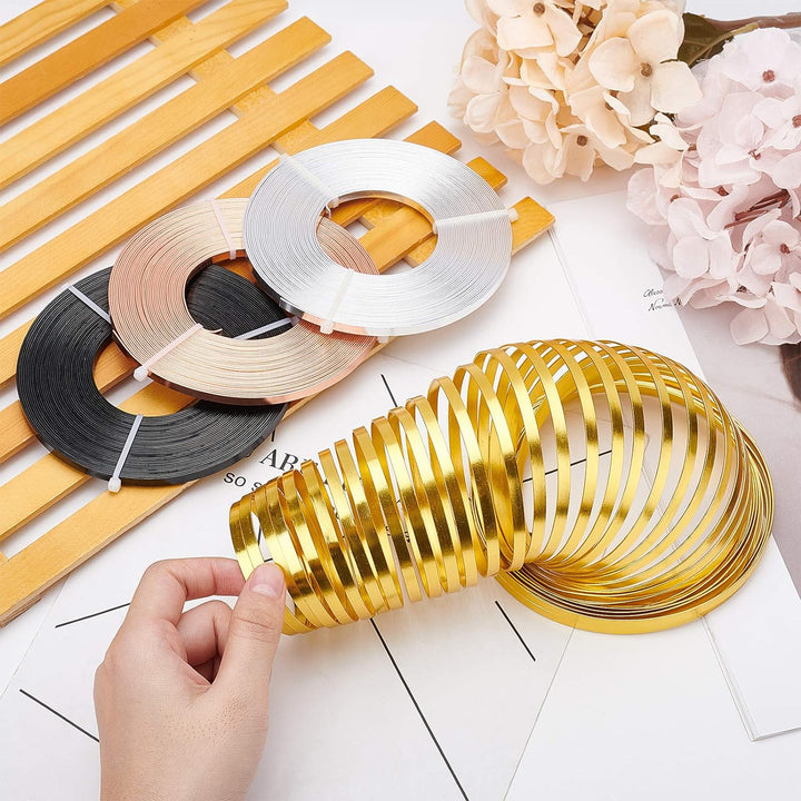 BENECREAT 40m 4 Farben Aluminium Flachdraht 5mm Breit Silber Gold Biegbarer Basteldraht Für Lünette,