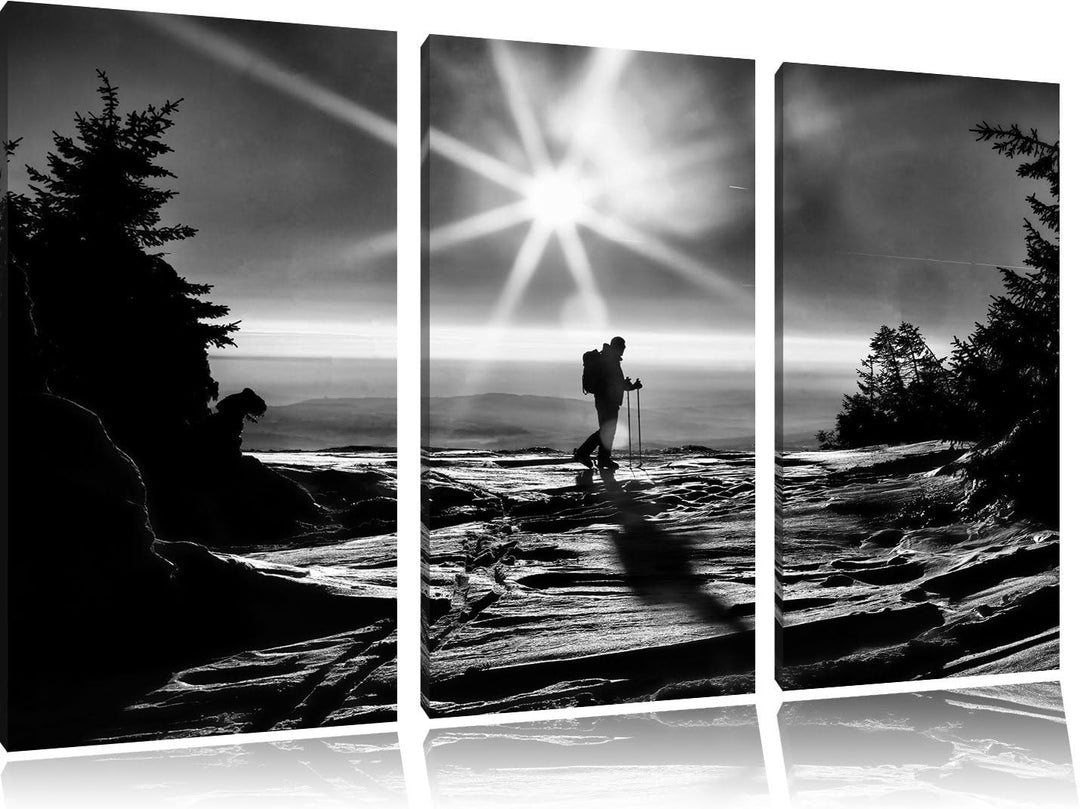 Pixxprint Wintersport Sonnenuntergang Ski als Leinwandbild/Grösse: 3 Teilig (120x80 cm) cm/Wandbild/