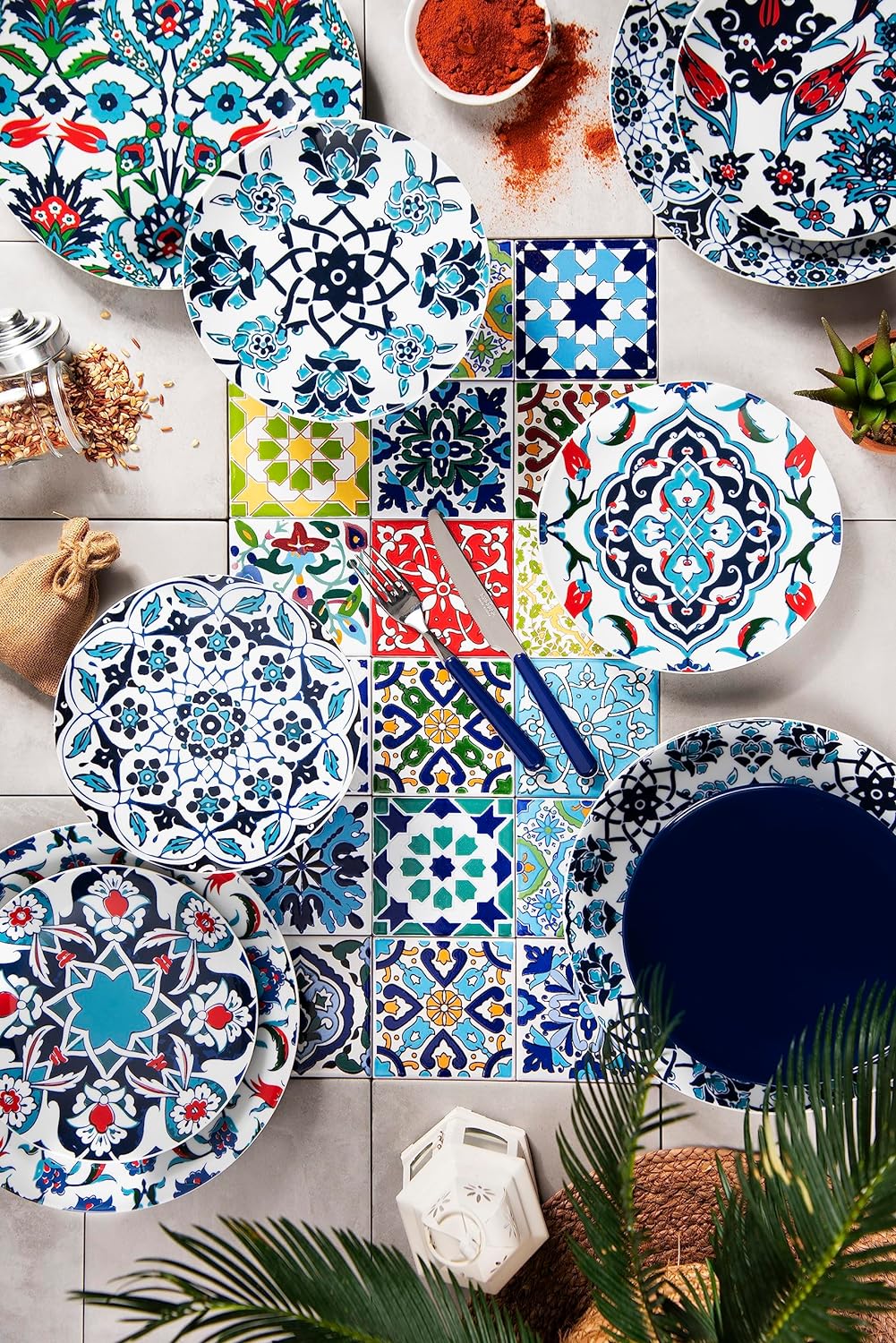 Excelsa Topkapi Teller-Set, 18 Stück, Porzellan und Steineware, mehrfarbig, 6 Personen Set 18 Pezzi