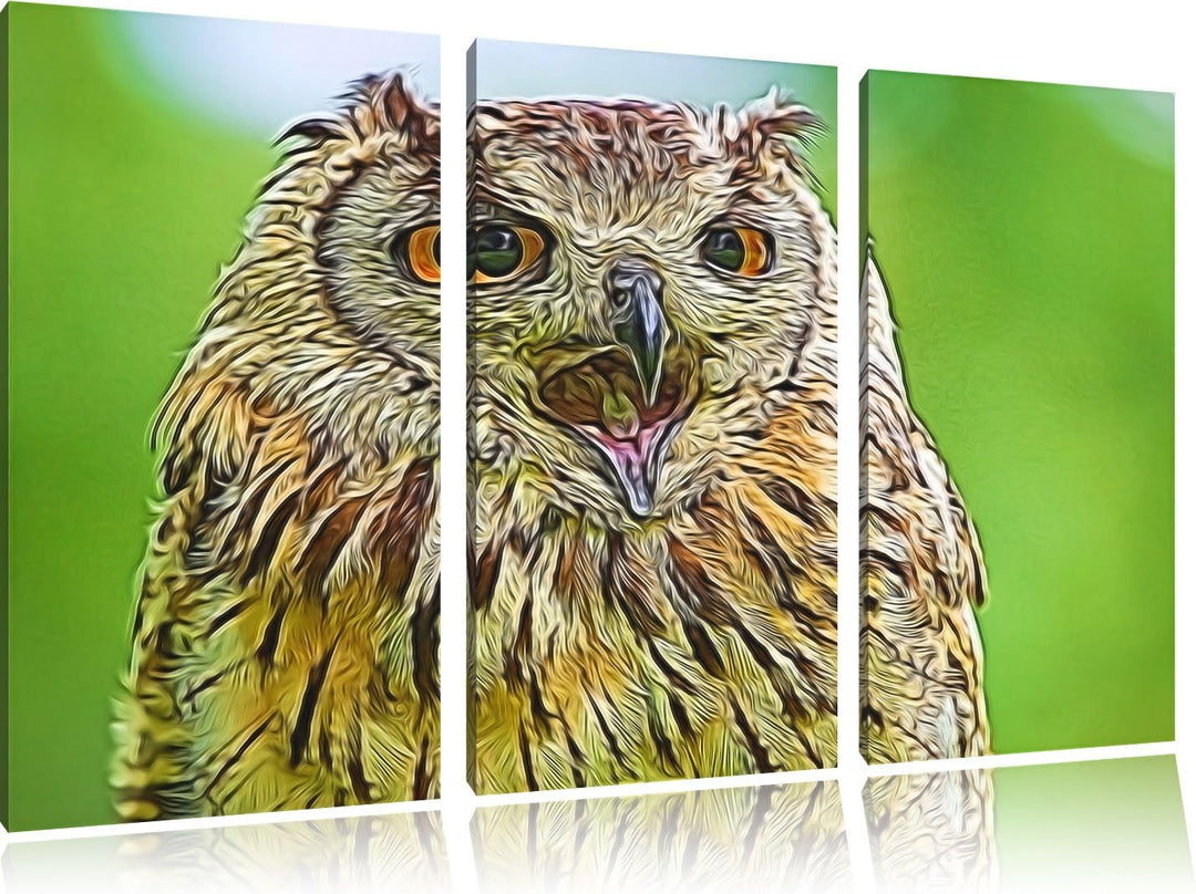 grosse Waldeule gähnt NewArt 3-Teiler Leinwandbild 120x80 Bild auf Leinwand, XXL riesige Bilder fert