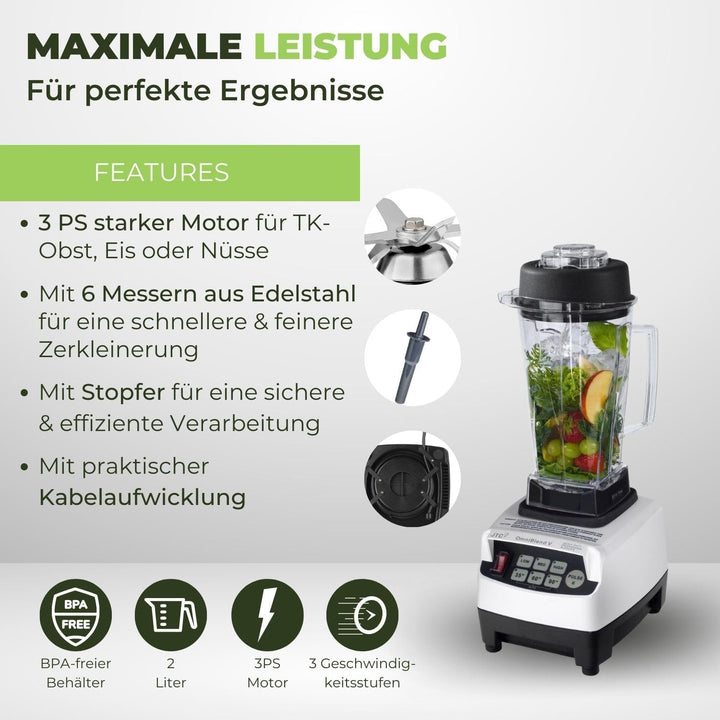 OmniBlend Smoothie Maker 2L in weiss I Smoothie Mixer inkl. BPA-freiem Behälter & 6-Klingen-System a