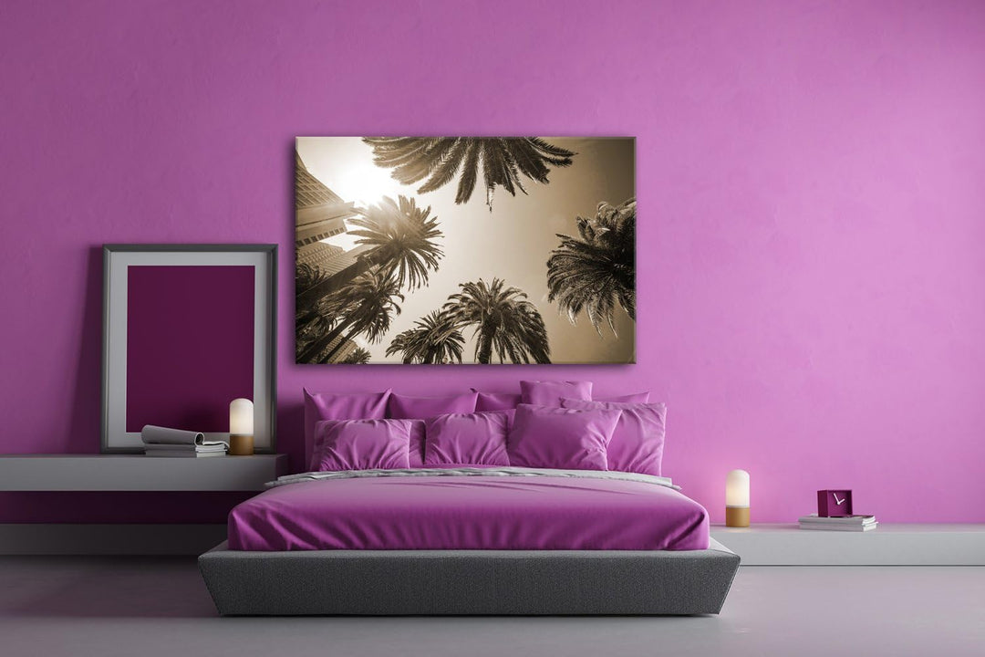 deyoli tropische Stadt mit Palmen Format: 100x70 Effekt: Sepia als Leinwand, Motiv fertig gerahmt au