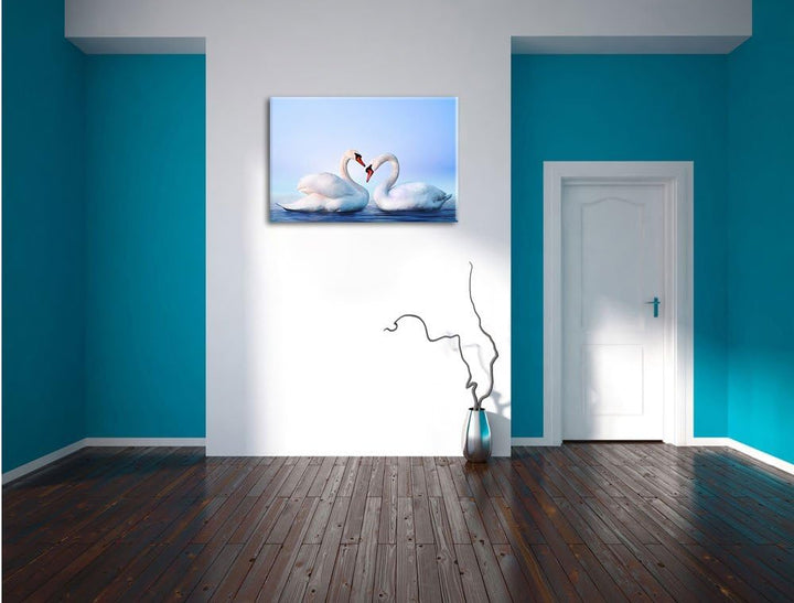 Pixxprint Zwei prächtige Schwäne auf dem Wasser, Format: 100x70 auf Leinwand, 100x70