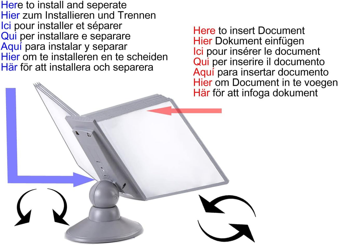 TUKA-i-AKUT Tisch-Sichttafel Aufsteller 360° Drehbar und Neigungswinkel Verstellbar, 10 Sichttafeln