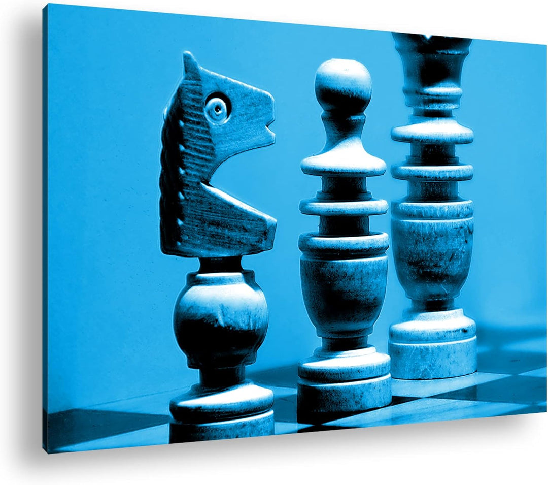 deyoli Schachfiguren auf einem Schachbrett Format 80x60 Effekt: Monocrome Blau als Leinwandbild, Mot