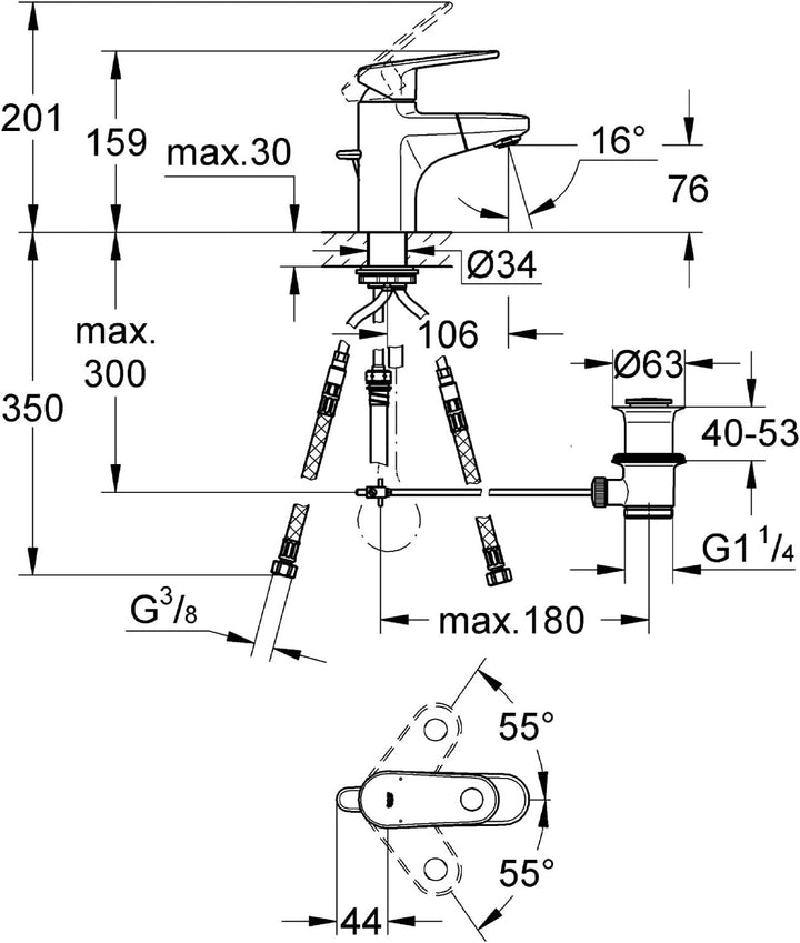 GROHE Europlus - Einhand-Waschtischbatterie (S- Size, variabel einstellbare Mengenbegrenzung, variab