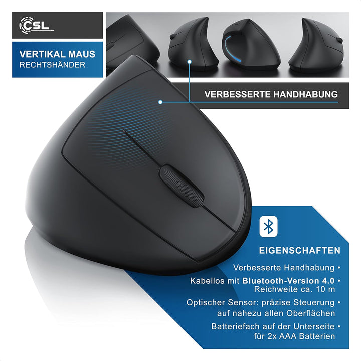 CSL – Wireless Vertikal Maus Bluetooth – kabellose Vertikalmaus Ergonomisches Design – Vorbeugung ge