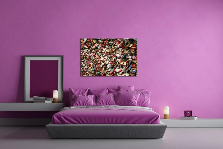 deyoli tausende Schlösser mit Herzen im Format: 80x60 als Leinwandbild, Motiv fertig gerahmt auf Ech
