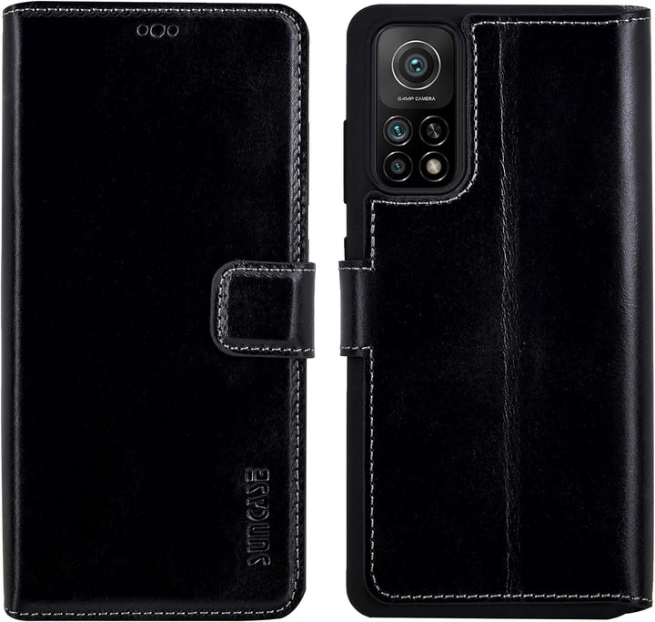 Suncase Book-Style Hülle kompatibel mit Xiaomi Mi 10T 5G Leder Tasche (Slim-Fit) Lederhülle Handytas