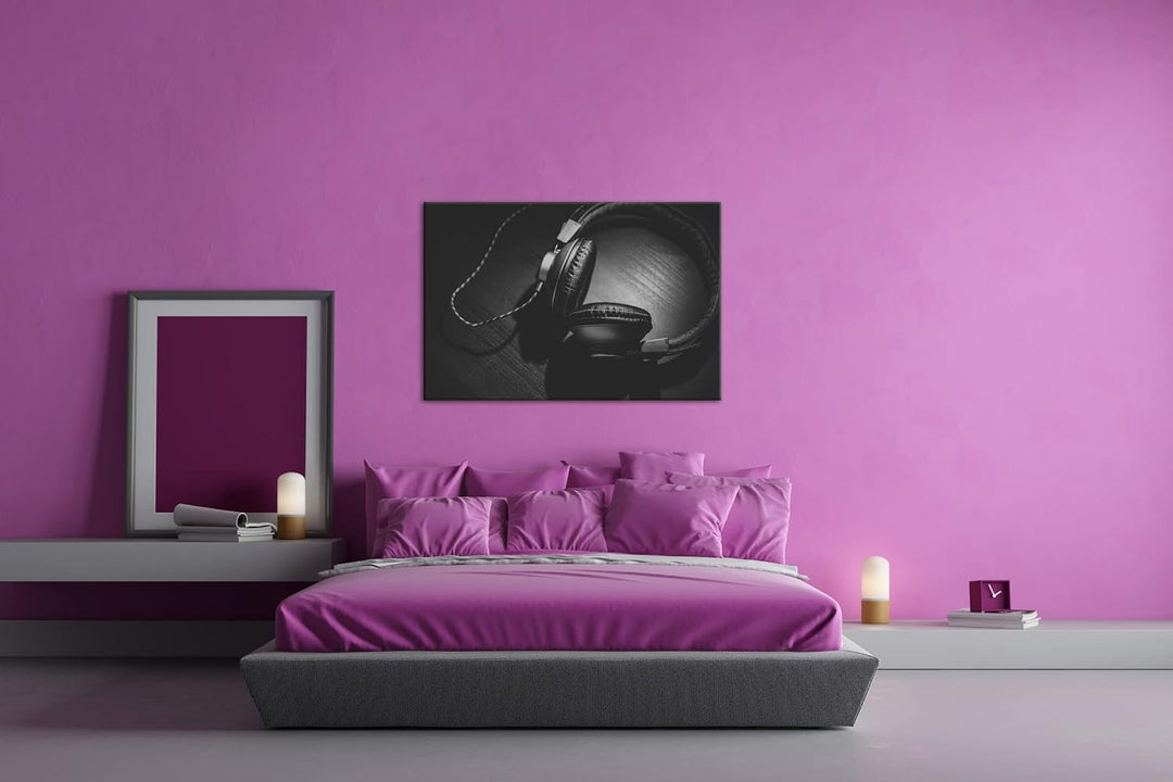 deyoli Stereo Audio Kopfhörer Format:75x50 cm als Leinwandbild, Motiv fertig gerahmt auf Echtholzrah
