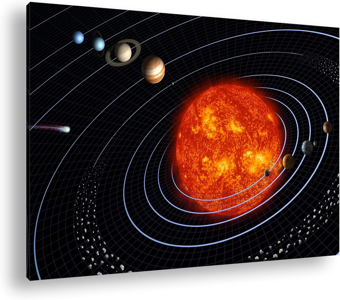 deyoli unser Sonnensystem Format: 80x60 als Leinwandbild, Motiv fertig gerahmt auf Echtholzrahmen, H