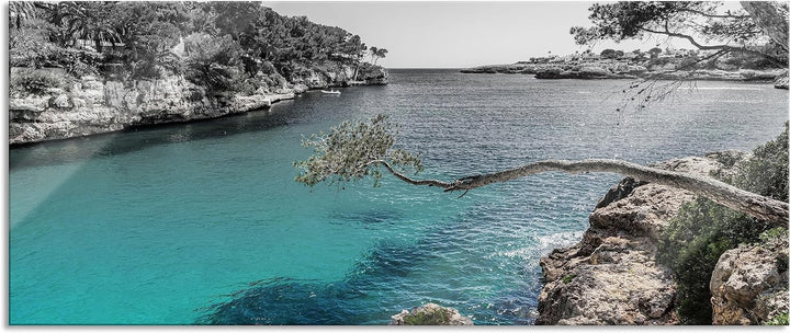 Glasbild Panorama | Wandbild aus Echtglas | Mallorca Bay Cove | 100x40 cm | inkl. Aufhängung und Abs