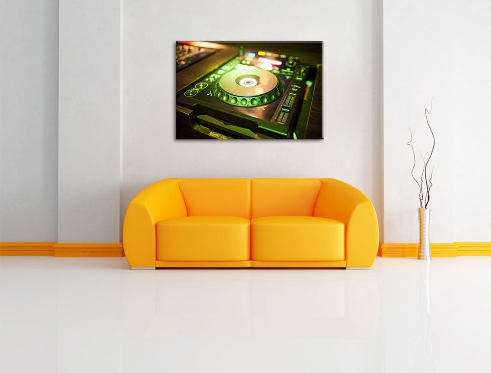 Grün beleuchteter DJ Pult, Format: 100x70 auf Leinwand, XXL riesige Bilder fertig gerahmt mit Keilra