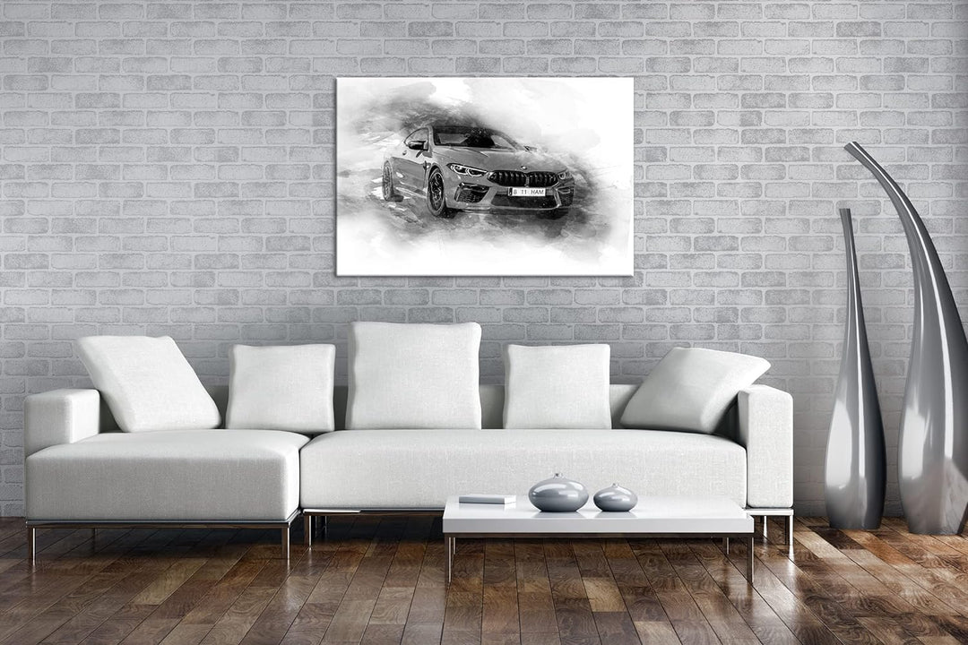 deyoli küstlericher Sportwagen Effekt: Schwarz&Weiss Format: 80x60 als Leinwandbild, Motiv fertig ge