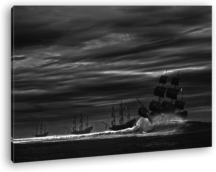 deyoli Piratenschiffe auf hoher See Format: 80x60 Effekt: Schwarz&Weiss als Leinwandbild, Motiv fert