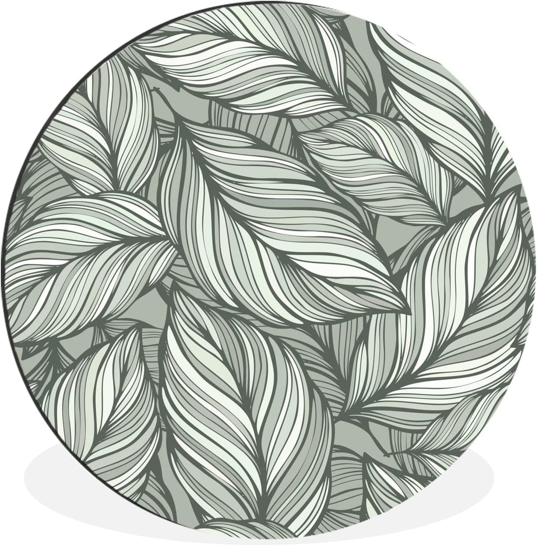 MuchoWow Wandbild Rund Wanddeko Deko Wohnzimmer Bilder 30x30 cm Blumen - Illustration - Schwarz - We