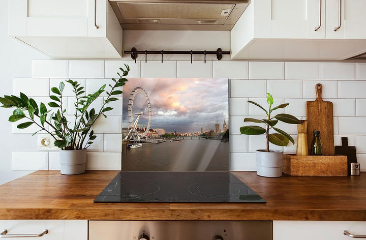 Riesenrad London Eye Herdabdeckplatte & Spritzschutz aus Echtglas | Für Herd-Kochfelder | 60x52 cm