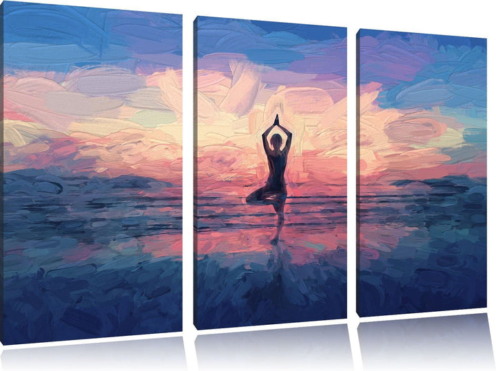 Pixxprint Yoga am Strand Kunst als Leinwandbild/Grösse: 3 Teilig (120x80) / Wandbild/Kunstdruck/fert