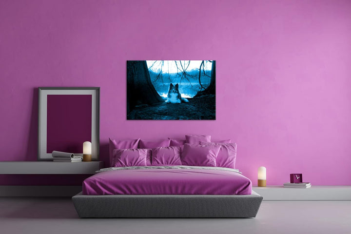 deyoli Niedlicher Hund beim Sonnenuntergang Format 80x60 Effekt: Monocrome Blau als Leinwandbild, Mo