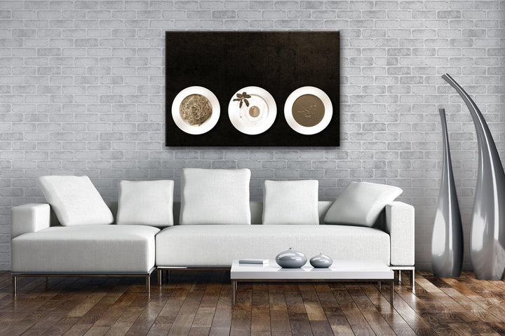 deyoli Teller mit Mahlzeiten Format: 80x60 Effekt: Sepia als Leinwandbild, Motiv fertig gerahmt auf