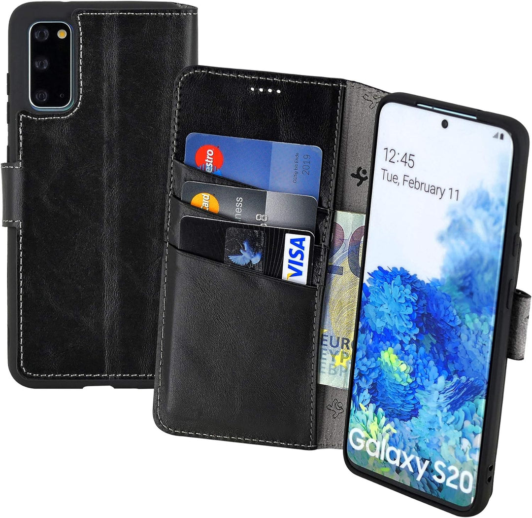 Suncase Book-Style Hülle kompatibel mit Samsung Galaxy S20 Leder Tasche (Slim-Fit) Lederhülle Handyt