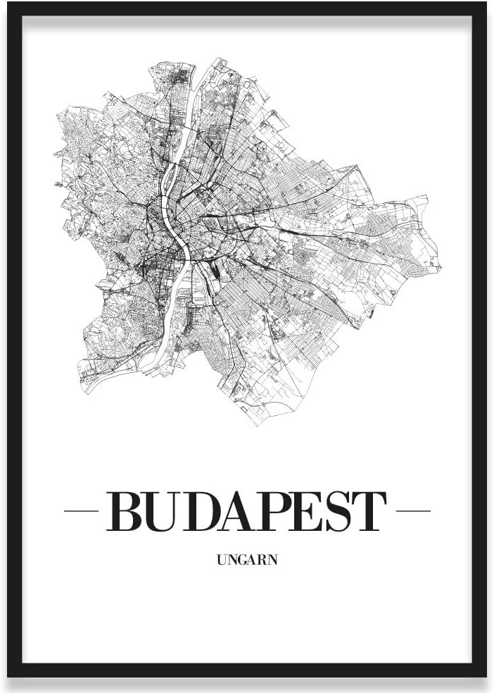 JUNIWORDS Stadtposter, Budapest, Wähle eine Grösse, 40 x 60 cm, Poster mit Rahmen, Schrift A, Weiss