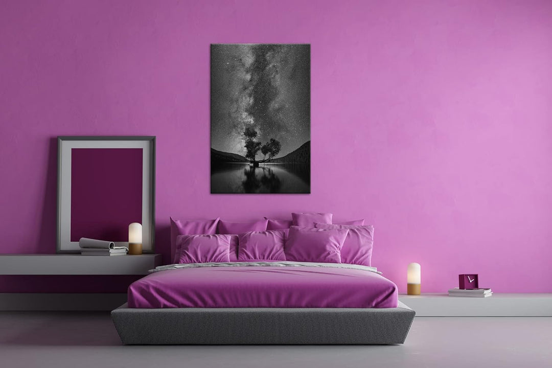 deyoli magische Nacht am See Effekt: Schwarz&Weiss, Format: 80x60 als Leinwandbild, Motiv fertig ger