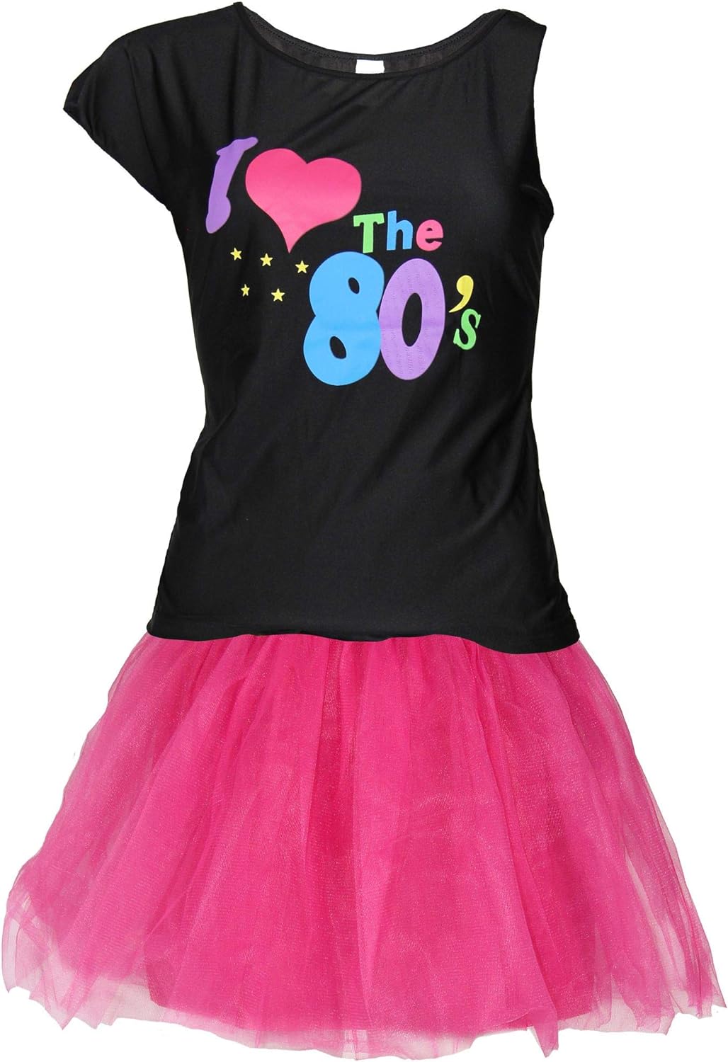 80er Jahre Damen KostÙm - pinkes Tutu und schwarzes neon Shirt - Gr__e S-XXL - Ballet Fasching Karne