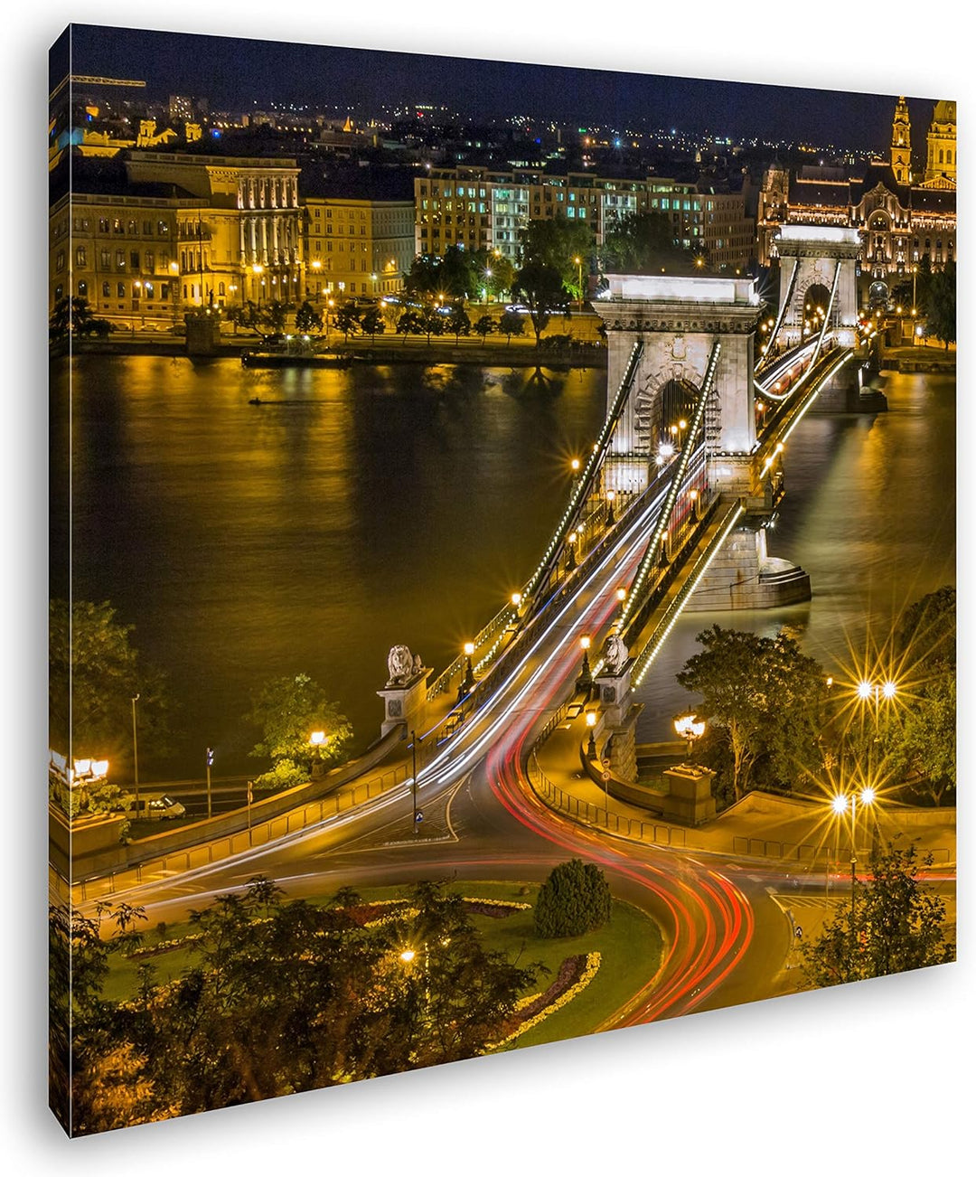 deyoli Kettenbrücke in Budapest Format: 70x70 als Leinwand, Motiv fertig gerahmt auf Echtholzrahmen,