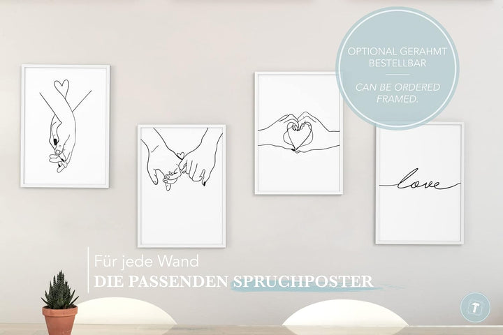 Papierschmiede® Premium Spruchposter Set 4er DIN A1, Motiv: Love Hands, Typografie Bilder Wohnzimmer