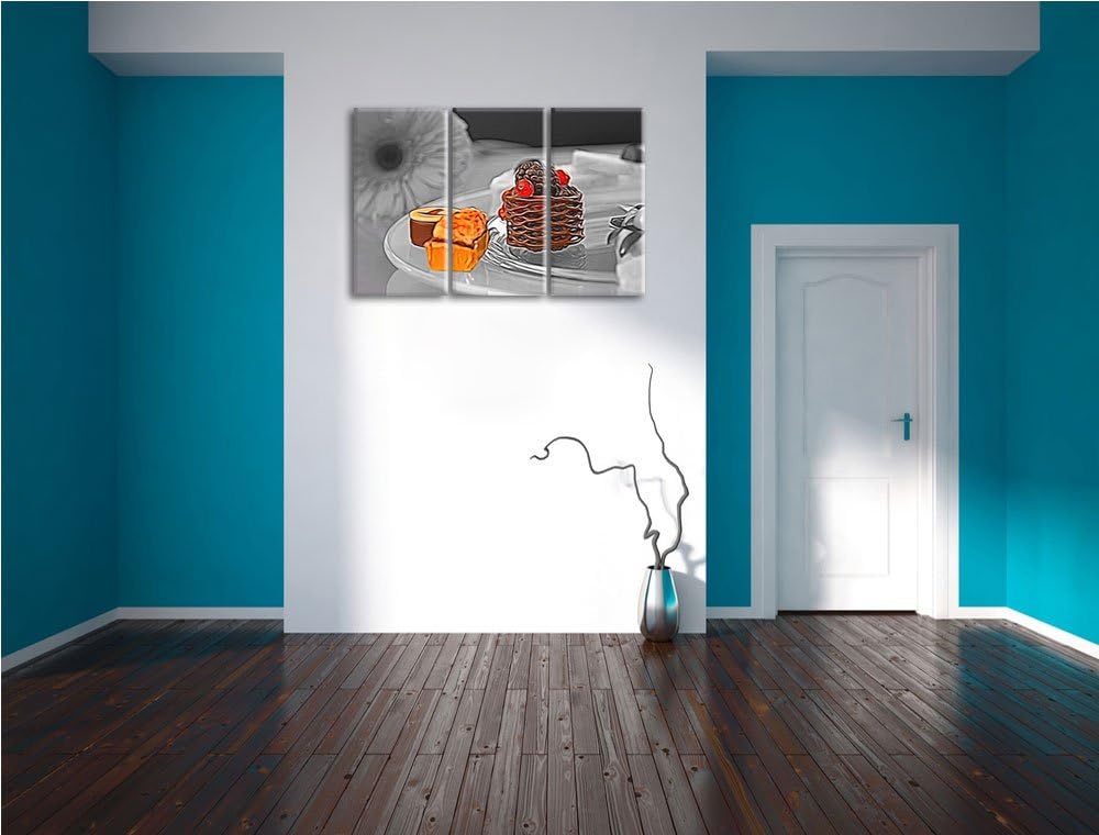 appetitliche süsse Desserts schwarz/weiss Deluxe 3-Teiler Leinwandbild 120x80 Bild auf Leinwand, XXL