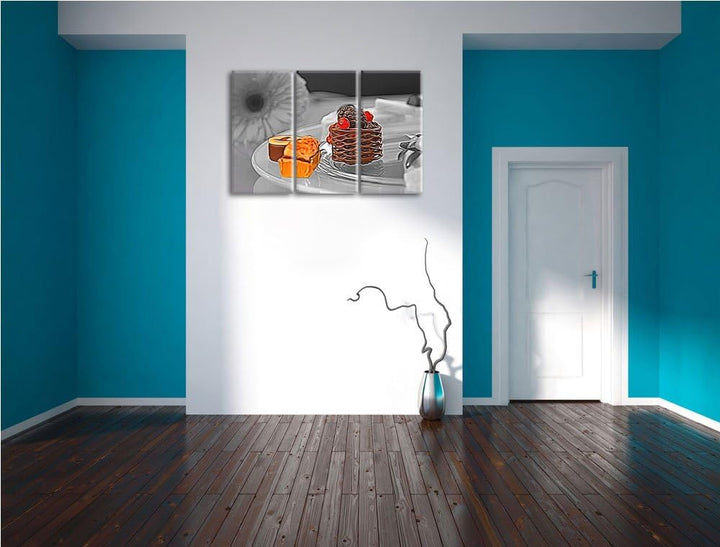 appetitliche süsse Desserts schwarz/weiss Deluxe 3-Teiler Leinwandbild 120x80 Bild auf Leinwand, XXL