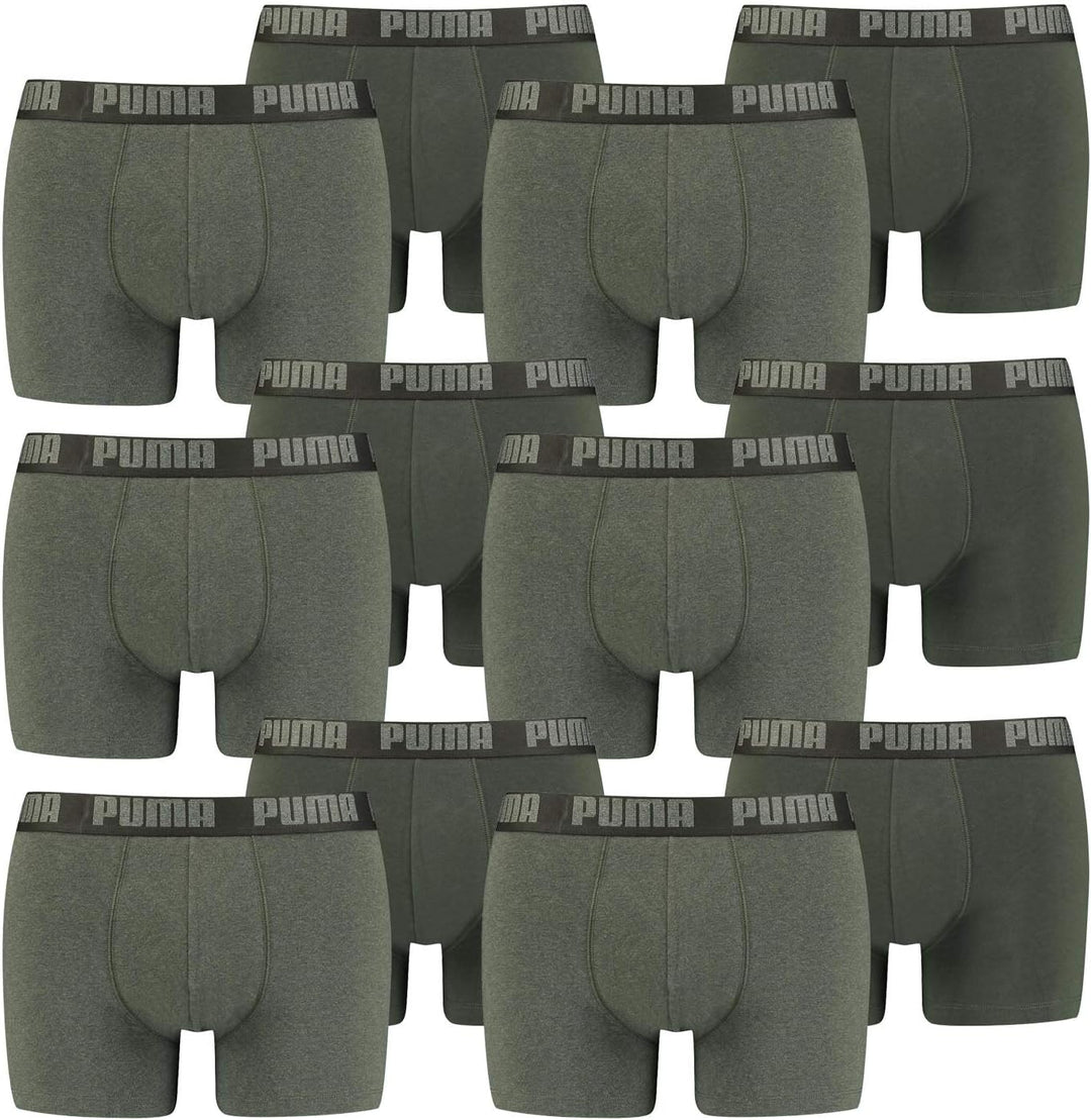 PUMA 12 er Pack Boxer Boxershorts Men Herren Unterhose Pant Unterwäsche, Farbe:038 - Green Melange,