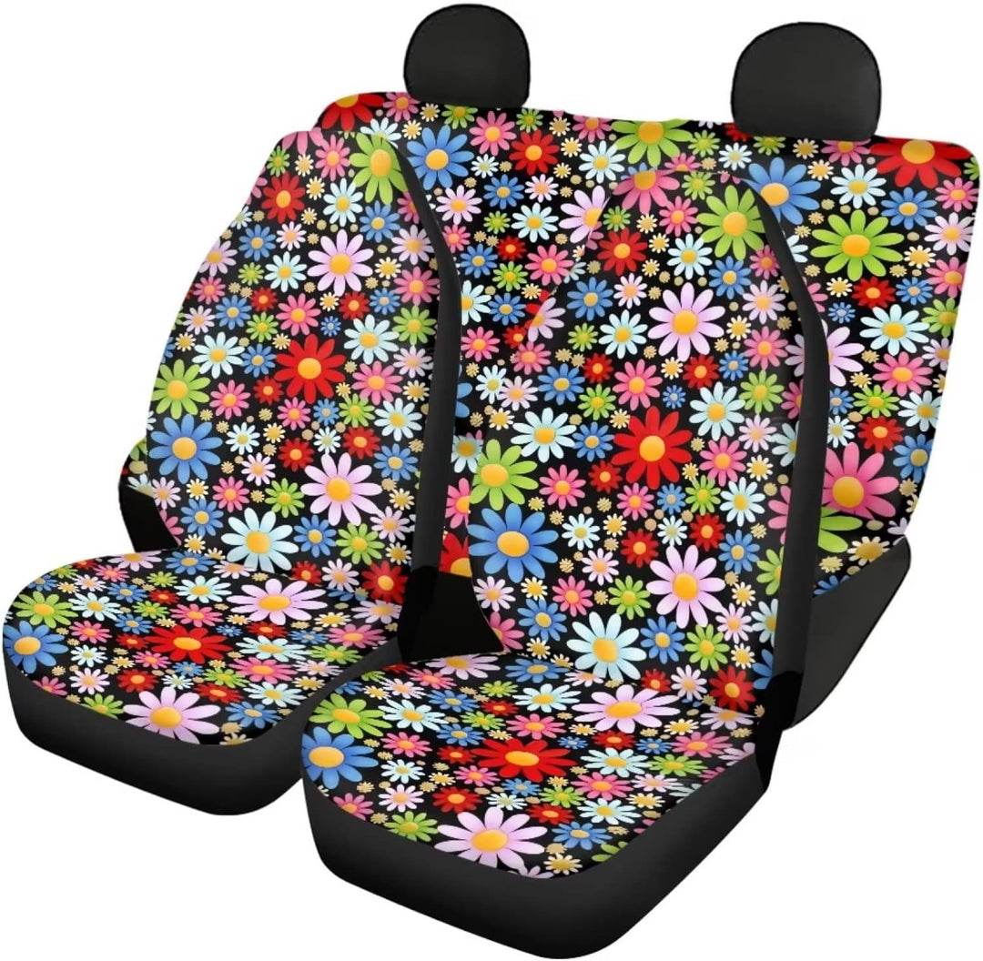 chaqlin Art Hippie Daisy Auto Sitzbezüge Set, 4-Pack Blühende Blumen Front Heck Auto Fahrzeug Seat P