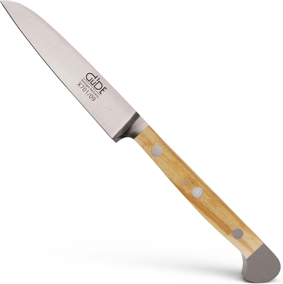 GÜDE Solingen - Gemüsemesser geschmiedet, 9 cm, Olivenholz, ALPHA OLIVE, Doppelkropf, Handmade Germa