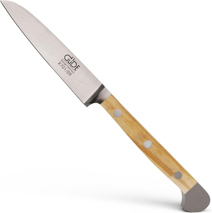 GÜDE Solingen - Gemüsemesser geschmiedet, 9 cm, Olivenholz, ALPHA OLIVE, Doppelkropf, Handmade Germa