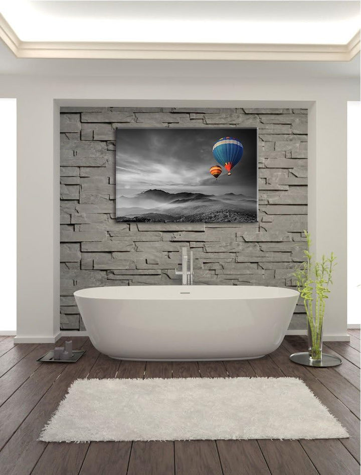 Heissluftballons über den Wäldern der Alpen schwarz/weiss Format: 100x70 auf Leinwand, XXL riesige B