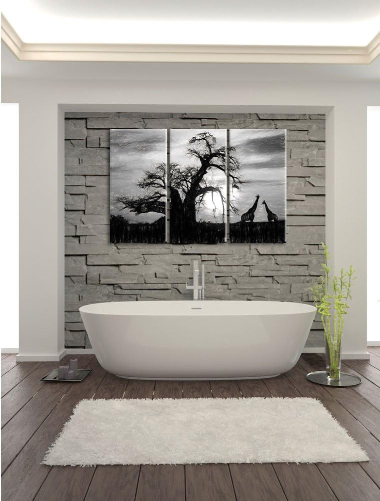 Pixxprint Zwei Giraffen in der Wüste Kohle Zeichnung Effekt 3-Teiler Leinwandbild 120x80 Bild auf Le