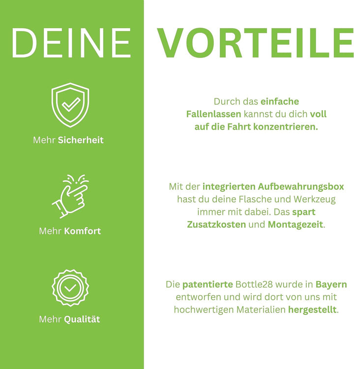Bottle28 | 500 ml Fahrrad-Trinkflasche mit magnetischem Flaschenhalter & integrierter Werkzeugaufbew
