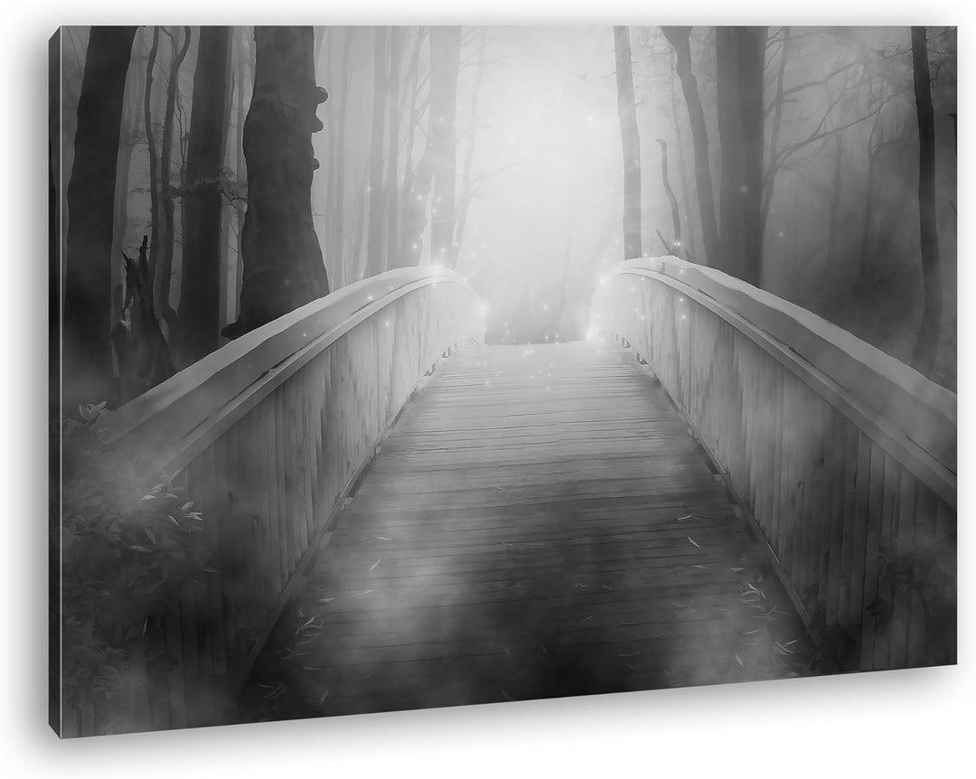 deyoli vernebelte Brücke ins Licht Effekt: Schwarz/Weiss Format: 80x60 als Leinwand, Motiv fertig ge