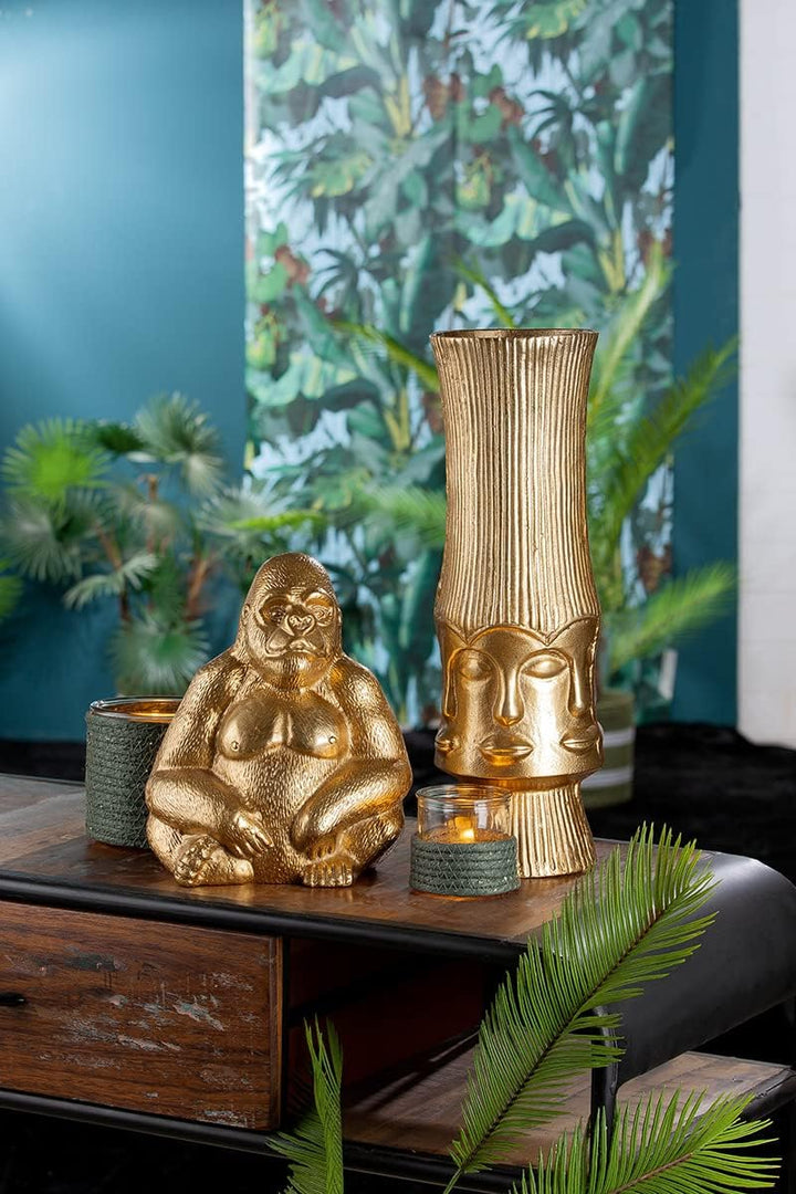 GILDE Deko Tier Figur Skulptur Gorilla - Moderne Kunst und Dekoaration aus Kunstharz - Farbe: Gold -