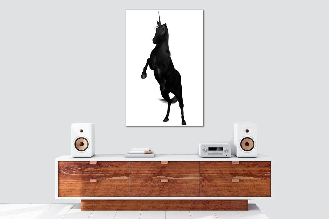 deyoli schwarzes Einhorn Format: 80x60 Effekt: Schwarz&Weiss als Leinwandbild, Motiv fertig gerahmt