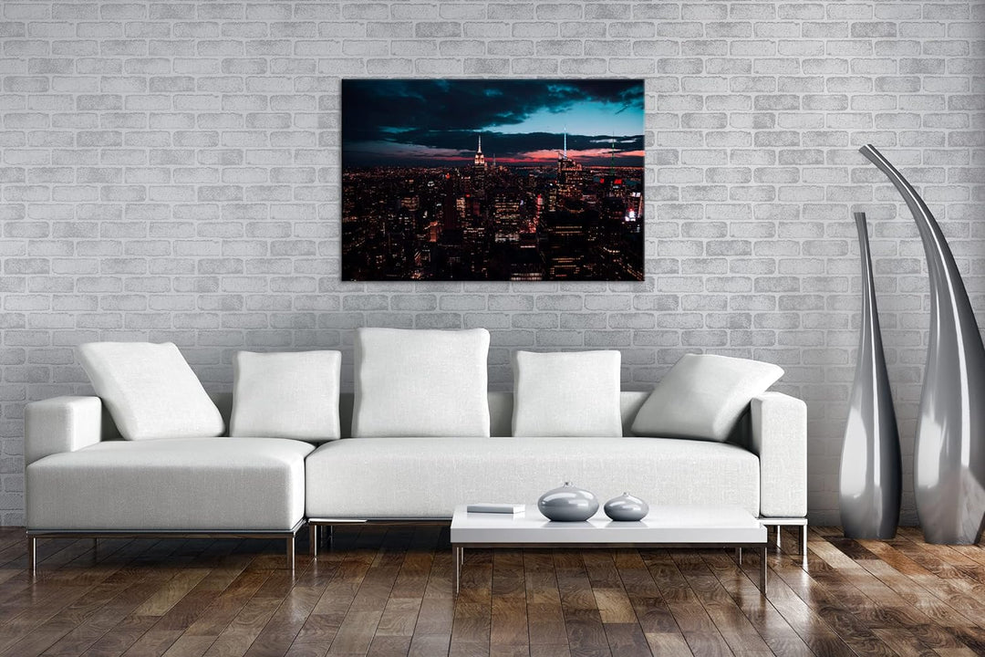 deyoli zauberhafte Skyline bei Nacht Format: 80x60 cm als Leinwandbild, Motiv fertig gerahmt auf Ech