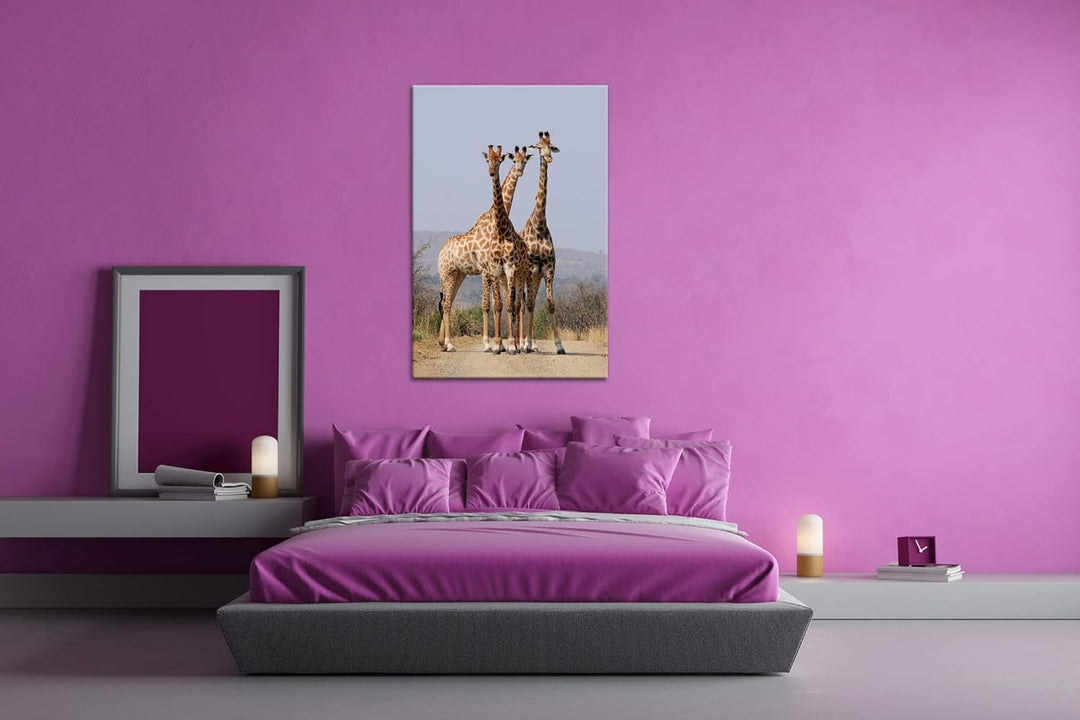 deyoli süsse Giraffen Format: 100x70 als Leinwand, Motiv fertig gerahmt auf Echtholzrahmen, Hochwert