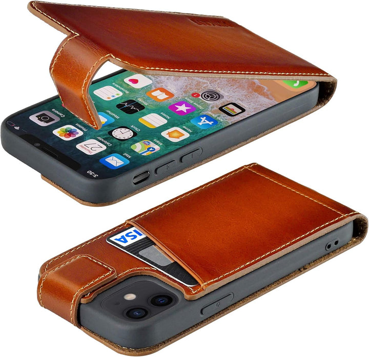 Suncase Original Flip-Style (Ultra-Slim) kompatibel mit iPhone 12 Mini (5.4") Hülle Ledertasche Tasc