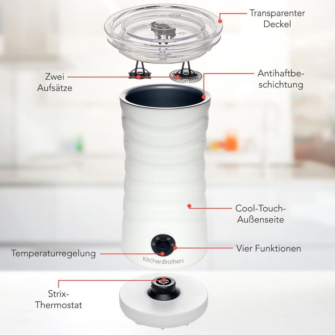 KitchenBrothers Milchaufschäumer Elektrisch - Elektrischer Milchaufschäumer - Milchschäumer Milk Fro